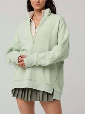 Aerie Offline Cloud Fleece Half-Zip Pullover Sweatshirt‎ - green